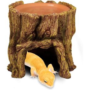 Reptile Hide Cave 2 in 1 Reptile Humid Cave with Terracotta Water Basin Moisture Keeping and Shedding Help for Reptile Amphibians Leopard Gecko