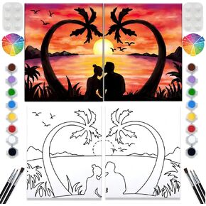 طقم طلاء قماشي مكون من قطعتين من القماش المرسوم مسبقًا للرسم للبالغين من القماش الممتد للأزواج ألعاب التاريخ الليلي وحفلات الذكرى السنوية لعيد الحب in Kuwait