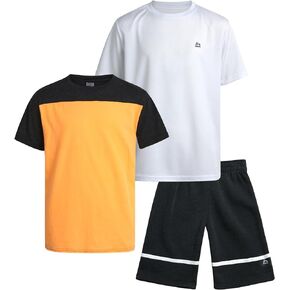 RBX Boys' Active Shorts Set - 3 Piece Performance T-Shirt and Fleece Sweat Shorts - Kids' Activewear Set for Boys (4-12)
