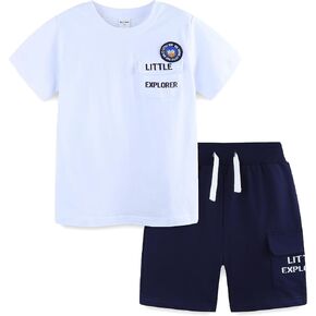 Bumeex Toddler Boys Cotton Short Sleeve T-shirt and French Terry Cargo Shorts Set