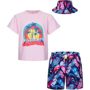 Boys Hawaiian Outfits Kids Two Piece Beach Clothes Set Summer Graphic Tee Shirt Short Set With Hat