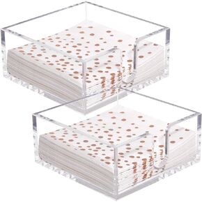 Rubtlamp 2 Pack Napkin Holder, Clear Acrylic Napkin Holder, 5.5x5.5x2.5 Inch Square Cocktail Napkin Holder, Plastic Napkin Holder Great for Table Bathroom,Kitchen, Parties and Dinners for Mothers Day
