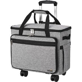 Sewing Machine Case with Wheels, Foldable Deluxe Rolling Sewing Machine Carrying Bag for Brother, Singer, Bernina and Most Machines,pink-grey