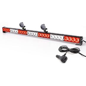 Emergency Strobe Light Bar 30" 28 LED 13 Flashing Modes, Traffic Advisor Firefighter Lights Red White Safety Interior Windshield Dash Warning Light for Truck Vehicles, 12V Cigar Lighter