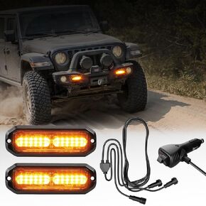 أضواء LED القوية للشاحنات، مجموعات أضواء الطوارئ القوية لمركبات البناء LED سطح جبل شواء ضوء أضواء تحذير وامضة مع وحدة تحكم رقمية 12 LED العنبر الأبيض