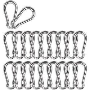 304 Premium Stainless Steel Carabiner Clip Spring-Snap Hook - 20pcs M5 Duty Carabiner Clips for Camping, Fishing, Hiking, Traveling, Backpack, Keychain