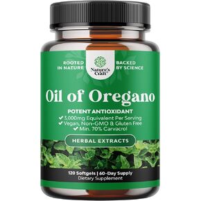 Vegan Wild Oregano Oil Capsules - Super Concentrated Oil of Oregano Capsules with 3000mg Herbal Equivalent and Min 70% Carvacrol for Gut Heart Detox and Immune Support - Vegan & Non-GMO (120 Caps)