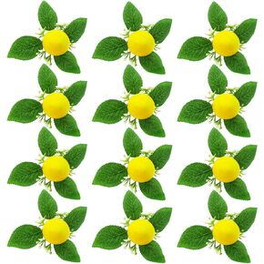 Lemon Napkin Rings Set of 12 Spring Farmhouse Napkin Rings Bulk for Dinning Table Decoration, Rustic Lemon Leaf Napkin Ring Holders for Party Gathering Banquet Wedding Birthday (Lemon)