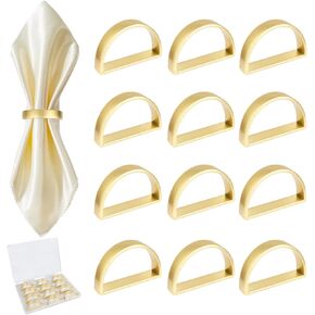 حلقات مناديل من الفولاذ المقاوم للصدأ، حوامل حلقات مناديل معدنية، حامل Yimerlen، أبازيم منديل لعشاء العائلة، الزفاف، الحفلات (نصف دائرة ذهبي غير لامع) 12 قطعة in Kuwait
