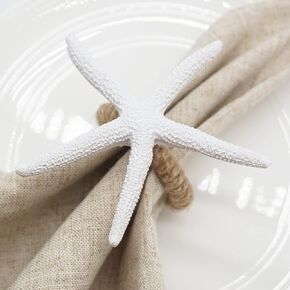 Handmade Starfish Napkin Rings Set of 6, White Faux Sea Star Napkin Ring Holder for Crafts, Wedding, Party, Dining Tables, Banquet, Birthday, Holiday, Coastal Beach Table Decor