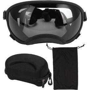 Dog Goggles, Windproof Ultraviolet Proof Dustproof Strap Durable Dog Sunglasses for Large Breed (Black Frame Grey Lens)