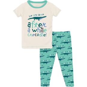 KicKee Pants Graphic Tee Short Sleeve Pajama Set, Baby to Kid, Super Soft Bamboo Viscose Fitted Pajamas