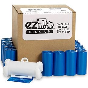 1000 Count Pet Dog Waste Bags, with Dispenser, Blue 9"x12", 50 Rolls, 1000 Poop Bags