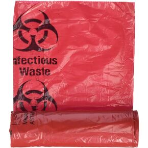 Biohazard Infectious Waste Disposable Bag, 24 by 24 Inches, Pack of 50, Red
