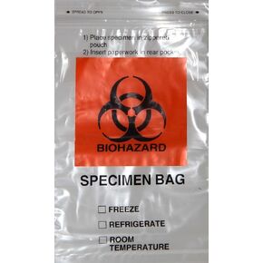 Specimen Biohazard Bags with Extra Pocket 6"x9" (Qty 100 bags) by BioRx Sponix