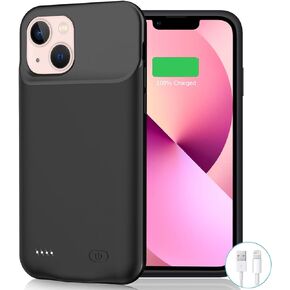 حافظة بطارية لهاتف iPhone 13 Mini، سعة 6500 مللي أمبير في الساعة، حافظة بطارية واقية قابلة للشحن وقابلة لإعادة الشحن، حافظة شحن بنك الطاقة متوافقة مع iPhone 13 Mini (5.4 بوصة) حافظة شاحن بطارية ممتدة (أسود)