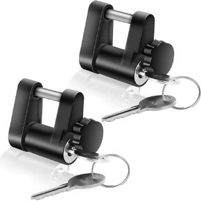 2Pcs Trailer Hitch Locks, Tongue Coupler Lock with Cap, Dia 1/4 Inch, 3/4 Inch Span for Tow Boat RV Truck Car's Coupler