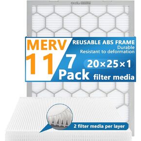 12x12x1 MERV 8 Air Filter,AC Furnace Air Filter,Reusable ABS Plastic Frame, 7 Pack Replaceable Filter Media (Actual Size: 11 3/4" x 11 3/4" x 3/4")