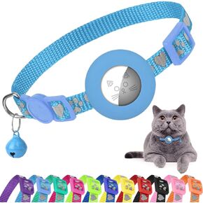Airtag Cat Collar Breakaway with Bell Reflective, Silicone Apple Air Tag Holder Removable, Stripe Pattern, Black for Boys, 3/8 Inch Wide