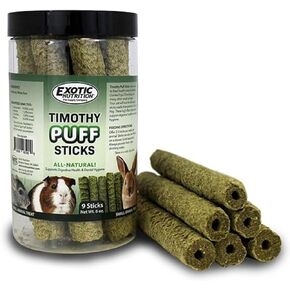 Timothy Puff Sticks - Healthy Natural Timothy Hay Chew Treat - High Protein, High Fiber - Guinea Pigs, Rabbits, Chinchillas, Prairie Dogs, Degus, Hamsters, Rats, Tortoises & Other Herbivores
