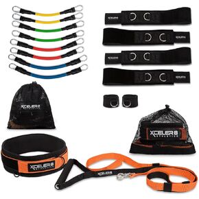 PERFORMANCE BUNDLE: Speed and Agility Training Equipment Set: Strength and Leg Resistance Bands & Overload Running Resistance Harness & Release | Sprint, Track & Field, Football | Training Videos