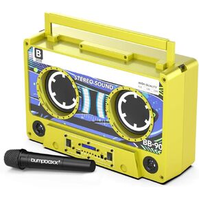 Bumpboxx Remixx Bluetooth Boombox Bluetooth Speaker with The Looks of a Cassette | Bringing Back The Retro Cassette Vibes | includes Wireless Microphone