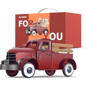 Vintage Red Truck Décor, 12.2" Large Farmhouse Metal Pickup Car Model with Openable Doors for Home, Garden, Table Decoration & Desktop Storage, Beautifully Packaged Car Model Gift for Easter