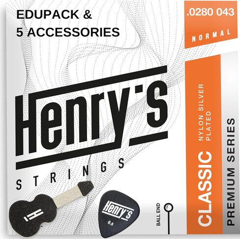 Premium Classical Guitar Strings - Silver Nylon Guitar Strings - Ball End For Fast Easy Restring - 5 Guitar Accessories Gift - Pick & String Action Gauge & Fret Cloth & Nail File & Restring Diary in Saudi Arabia