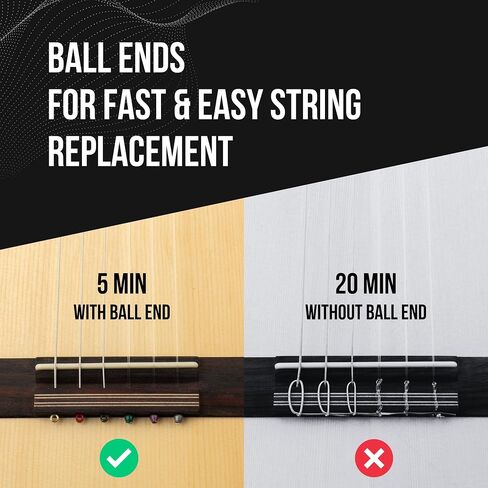 Premium Classical Guitar Strings - Silver Nylon Guitar Strings - Ball End For Fast Easy Restring - 5 Guitar Accessories Gift - Pick & String Action Gauge & Fret Cloth & Nail File & Restring Diary in Saudi Arabia