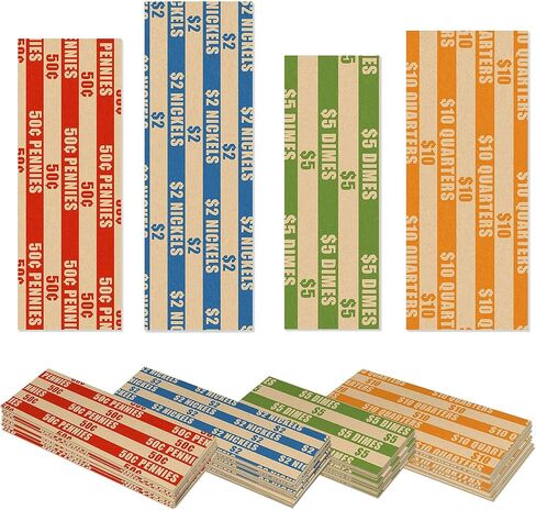 Nadex 1000 Flat Standard Striped Coin Roll Wrappers for U.S. Coins - 250 Each of Penny, Nickel, Dime and Quarter Wrappers Separated and Color Coded to ABA Standards in Saudi Arabia