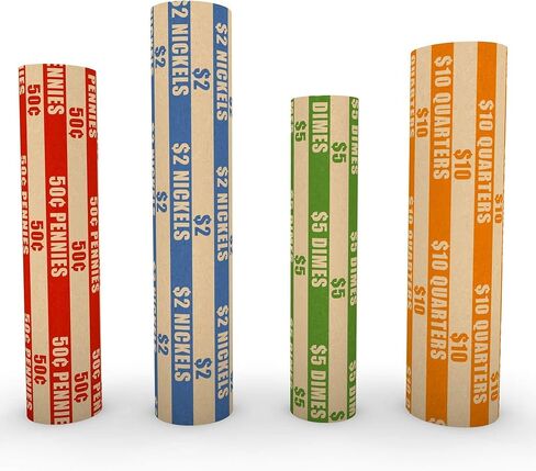 Nadex 1000 Flat Standard Striped Coin Roll Wrappers for U.S. Coins - 250 Each of Penny, Nickel, Dime and Quarter Wrappers Separated and Color Coded to ABA Standards in Saudi Arabia