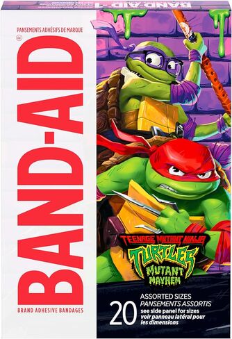 Band-Aid Brand Adhesive First Aid Bandages for Minor Cuts & Scrapes, Wound Care Featuring Nickelodeon TMNT Characters, Fun Bandages for Kids & Toddlers, Sterile, Assorted Sizes, 20 Ct in Saudi Arabia