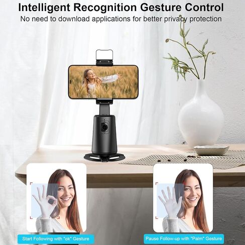 New Upgraded Auto Face Tracking Tripod with Fill Light, 360° Rotation Auto Face Tracking Phone Holder, No App, AI Gesture Control, Smart Phone Moving Tripod for Shooting Video, Live Vlog in Saudi Arabia