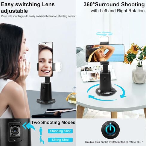 New Upgraded Auto Face Tracking Tripod with Fill Light, 360° Rotation Auto Face Tracking Phone Holder, No App, AI Gesture Control, Smart Phone Moving Tripod for Shooting Video, Live Vlog in Saudi Arabia