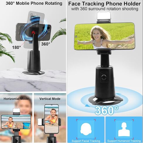 New Upgraded Auto Face Tracking Tripod with Fill Light, 360° Rotation Auto Face Tracking Phone Holder, No App, AI Gesture Control, Smart Phone Moving Tripod for Shooting Video, Live Vlog in Saudi Arabia