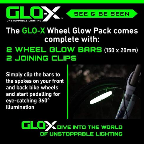 مصابيح متوهجة للعجلات من GLO-X لدراجات الأطفال والكبار (عبوتان) - مصابيح قابلة لإعادة الشحن لعجلات الدراجة، إضاءة 360 درجة - أضواء الدراجة الشمسية الثورية للعجلات - أضواء الدراجة ذات العجلات الأمامية والخلفية in Kuwait