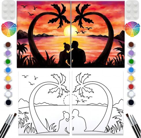 طقم طلاء قماشي مكون من قطعتين من القماش المرسوم مسبقًا للرسم للبالغين من القماش الممتد للأزواج ألعاب التاريخ الليلي وحفلات الذكرى السنوية لعيد الحب in Kuwait