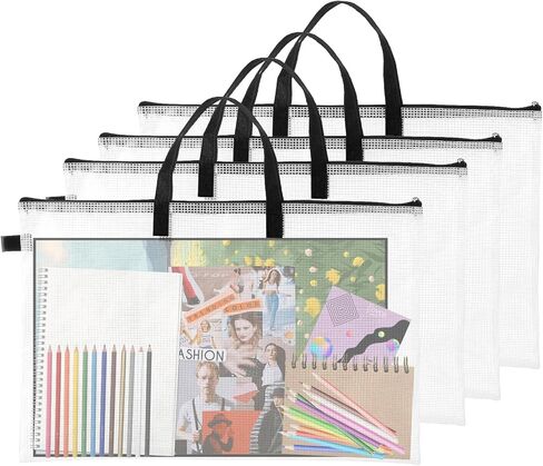 4 Pieces Art Portfolio Bag 11"x17" Poster Storage Bag With Handle and Zipper Clear Art Carrier Portfolio Case Artwork Portfolio Folder Waterproof Portfolio Organizer for Pictures Painting Scrapbook in Saudi Arabia