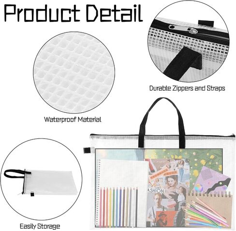 4 Pieces Art Portfolio Bag 11"x17" Poster Storage Bag With Handle and Zipper Clear Art Carrier Portfolio Case Artwork Portfolio Folder Waterproof Portfolio Organizer for Pictures Painting Scrapbook in Saudi Arabia