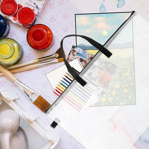 4 Pieces Art Portfolio Bag 11"x17" Poster Storage Bag With Handle and Zipper Clear Art Carrier Portfolio Case Artwork Portfolio Folder Waterproof Portfolio Organizer for Pictures Painting Scrapbook in Saudi Arabia