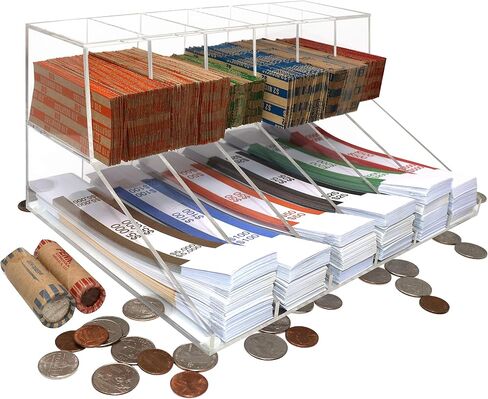 Nadex Acrylic Bills and Coins Wrappers Tray - Includes Compartment Rack Tray with 110 Pcs Bill Wrapper Straps and 110 Pcs Coin Wrappers (Clear) in Saudi Arabia