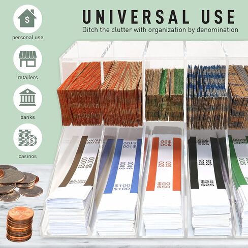Nadex Acrylic Bills and Coins Wrappers Tray - Includes Compartment Rack Tray with 110 Pcs Bill Wrapper Straps and 110 Pcs Coin Wrappers (Clear) in Saudi Arabia