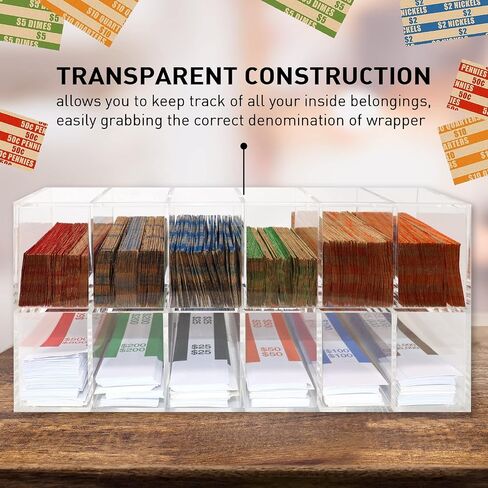 Nadex Acrylic Bills and Coins Wrappers Tray - Includes Compartment Rack Tray with 110 Pcs Bill Wrapper Straps and 110 Pcs Coin Wrappers (Clear) in Saudi Arabia