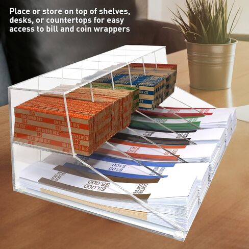 Nadex Acrylic Bills and Coins Wrappers Tray - Includes Compartment Rack Tray with 110 Pcs Bill Wrapper Straps and 110 Pcs Coin Wrappers (Clear) in Saudi Arabia