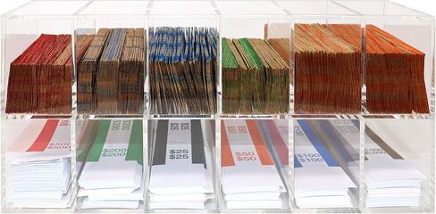 Nadex Acrylic Bills and Coins Wrappers Tray - Includes Compartment Rack Tray with 110 Pcs Bill Wrapper Straps and 110 Pcs Coin Wrappers (Clear) in Saudi Arabia