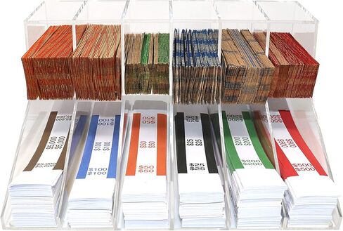 Nadex Acrylic Bills and Coins Wrappers Tray - Includes Compartment Rack Tray with 110 Pcs Bill Wrapper Straps and 110 Pcs Coin Wrappers (Clear) in Saudi Arabia