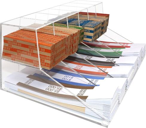 Nadex Acrylic Bills and Coins Wrappers Tray - Includes Compartment Rack Tray with 110 Pcs Bill Wrapper Straps and 110 Pcs Coin Wrappers (Clear) in Saudi Arabia