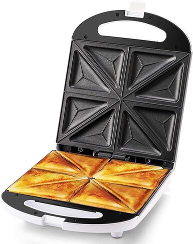 صانعة شطائر الإفطار، ماكينة ضغط الساندويتشات 4 شرائح مع ألواح غير لاصقة، صانعة الجبن المشوي، أضواء مؤشر، مقبض رائع الملمس، سهلة التنظيف والتخزين، بيضاء in Kuwait