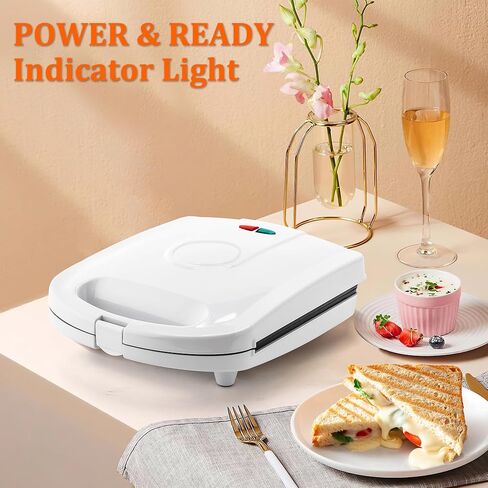 صانعة شطائر الإفطار، ماكينة ضغط الساندويتشات 4 شرائح مع ألواح غير لاصقة، صانعة الجبن المشوي، أضواء مؤشر، مقبض رائع الملمس، سهلة التنظيف والتخزين، بيضاء in Kuwait