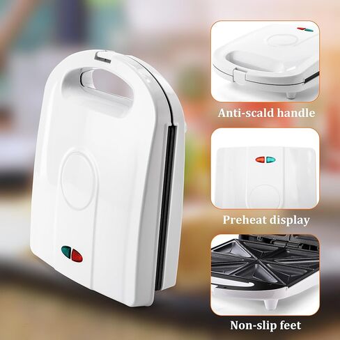 صانعة شطائر الإفطار، ماكينة ضغط الساندويتشات 4 شرائح مع ألواح غير لاصقة، صانعة الجبن المشوي، أضواء مؤشر، مقبض رائع الملمس، سهلة التنظيف والتخزين، بيضاء in Kuwait